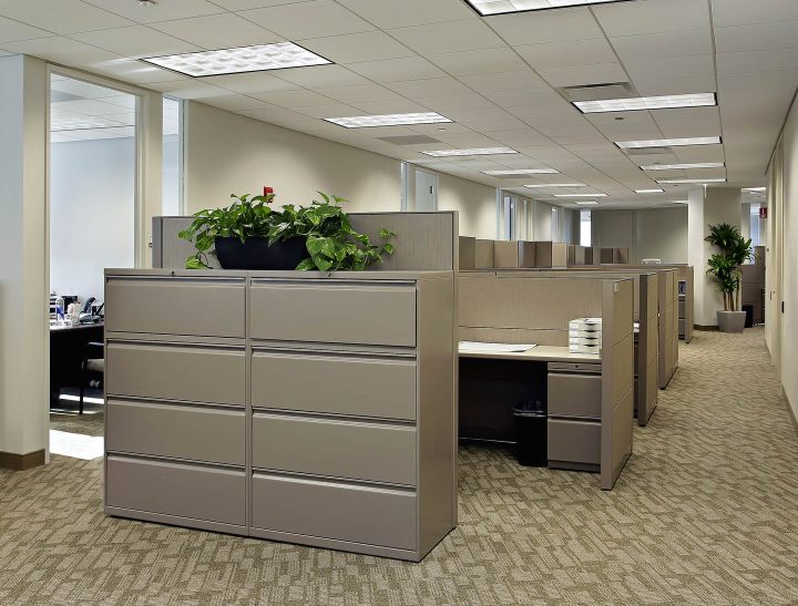 An office space with drawer placed to produce privacy